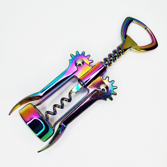Iridescent Rainbow Dichroic Oil Slick Color Shift Wine Bottle Opener Bar Tool - Picture 2 of 11